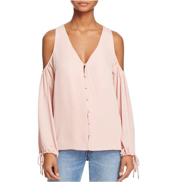 L'ACADEMIE Cold Shoulder Long Sleeve V Neck Blush Top Size M NWT $139 - Picture 1 of 9